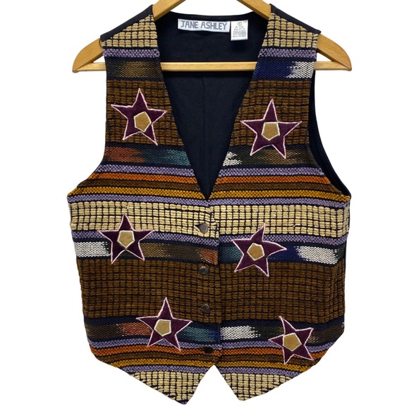 Jane Ashley Jackets & Blazers - Jane Ashley Vintage Cotton Tapestry Vest Star Applique Southwestern Boho Small